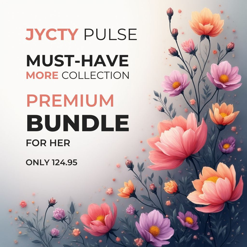 Advertisement for JYCTY Pulse Premium Bundle for Her with floral design on a light gray background.