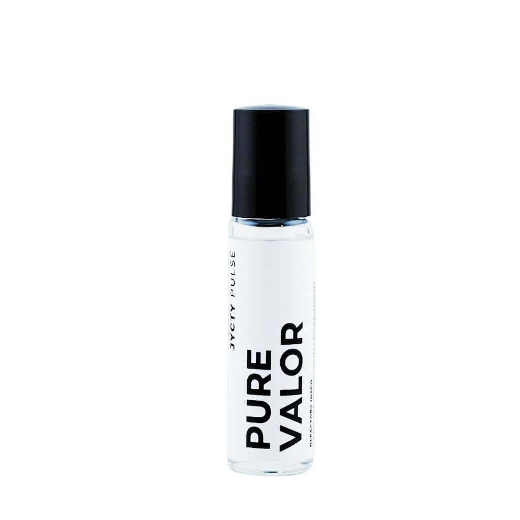 Clear bottle with black cap labeled 'PURE VALOR' on a white background