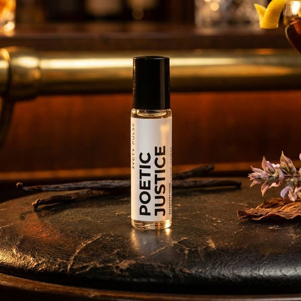 roll on bottle of Poetic Justice vegan perfume oil. Great long lasting gift for him or her